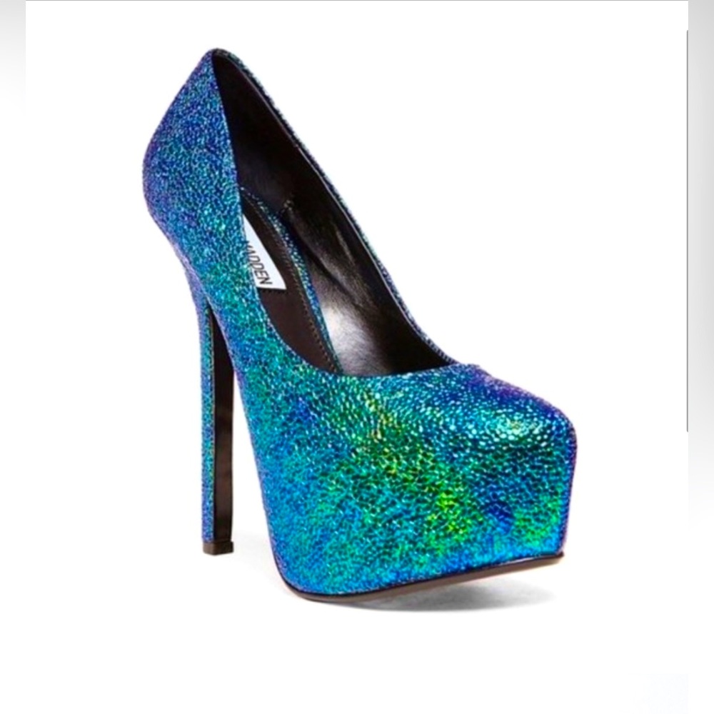 SOLD Steve Madden Dejavu Metallic Teal Mermaid Stiletto Heels Pump 10 Iridescent